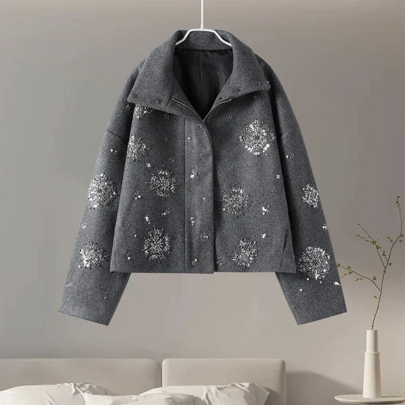 Women's Embroidery Beading Pea Coat