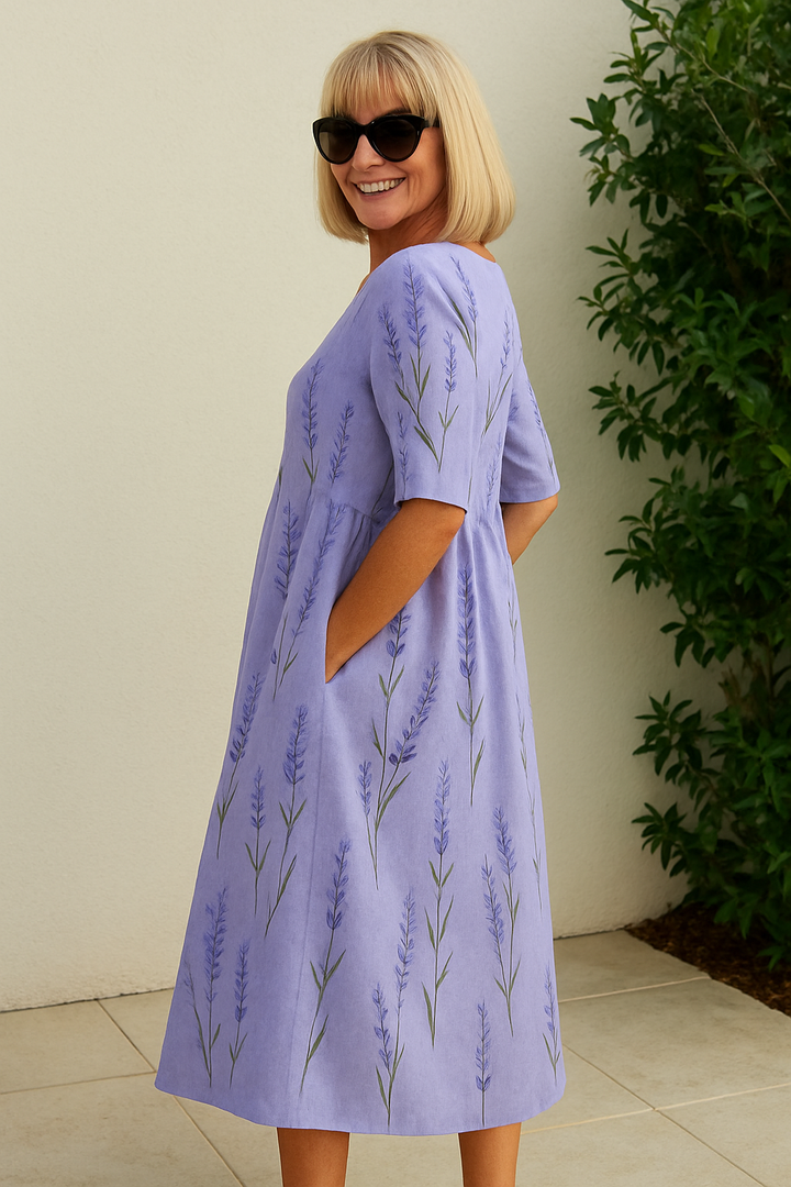 Jasmine™ | Elegant Linen Floral Midi Dress