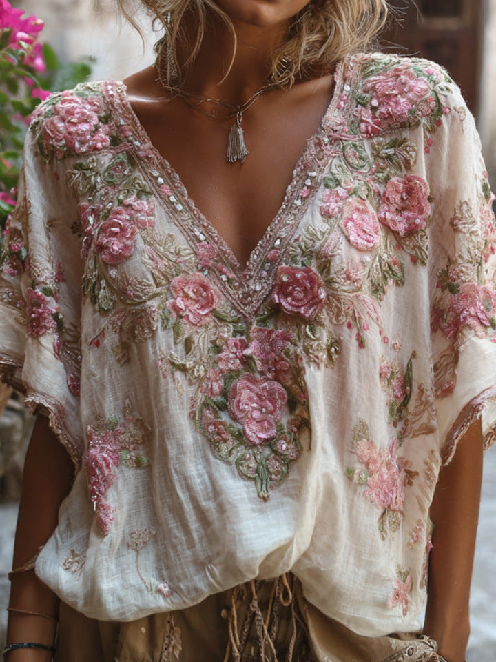 Deborah™ | Embroidered Boho Comfort Blouse