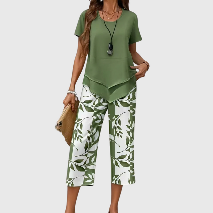 Laila | Casual Leaf Print Two-Piece Set