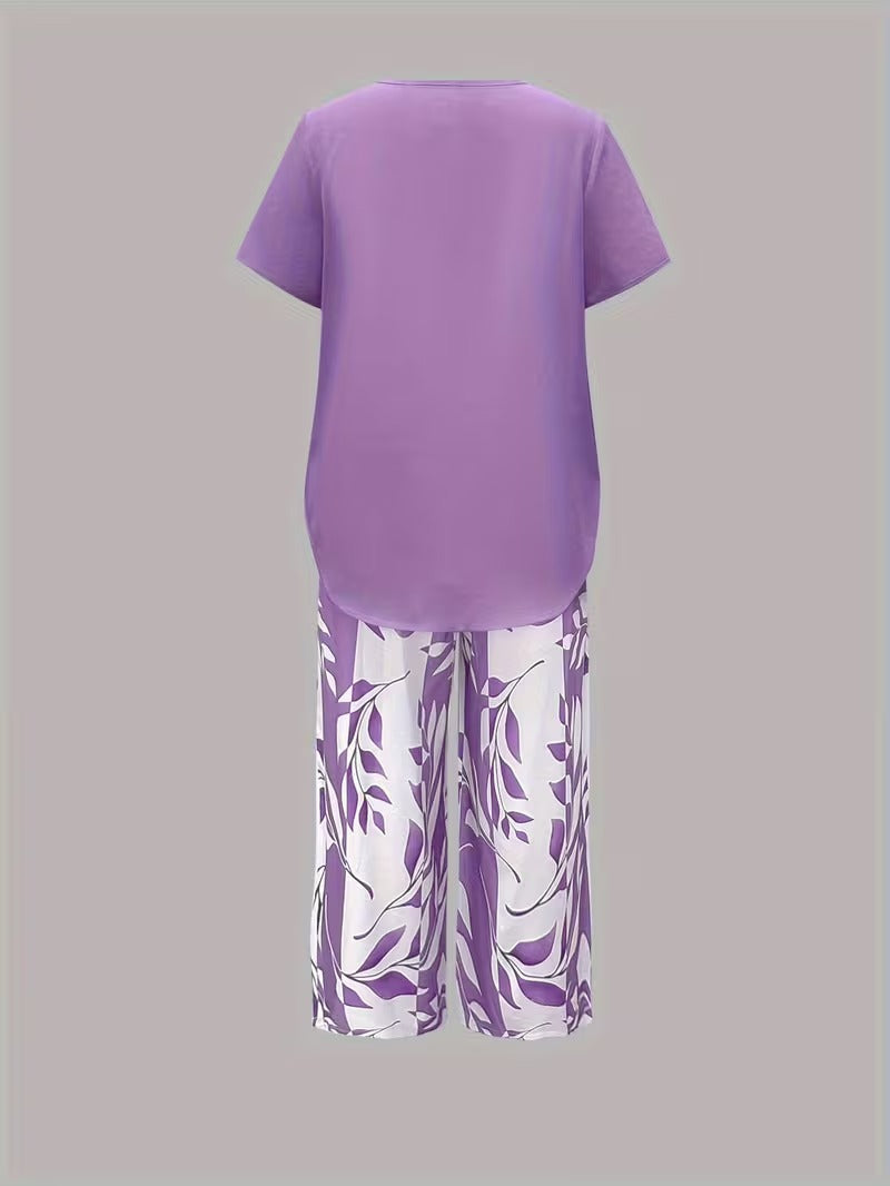 Laila | Casual Leaf Print Two-Piece Set