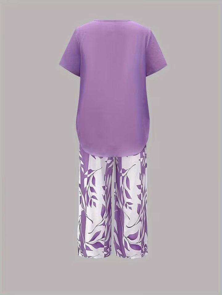 Laila | Casual Leaf Print Two-Piece Set