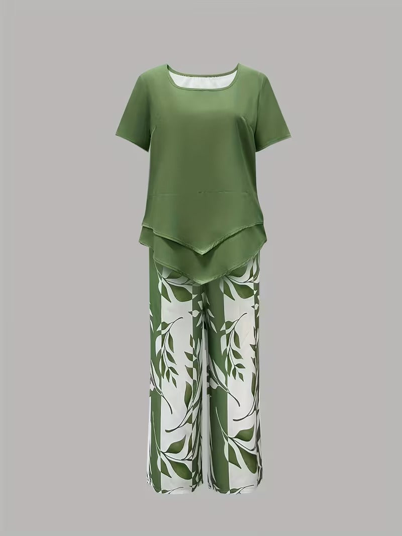 Laila | Casual Leaf Print Two-Piece Set