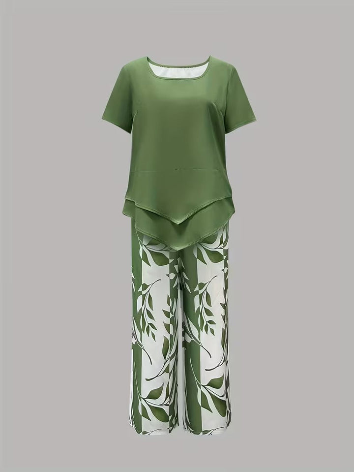 Laila | Casual Leaf Print Two-Piece Set