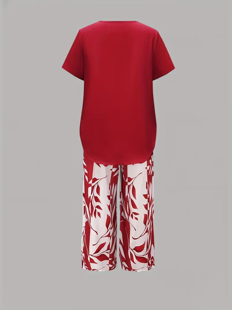 Laila | Casual Leaf Print Two-Piece Set