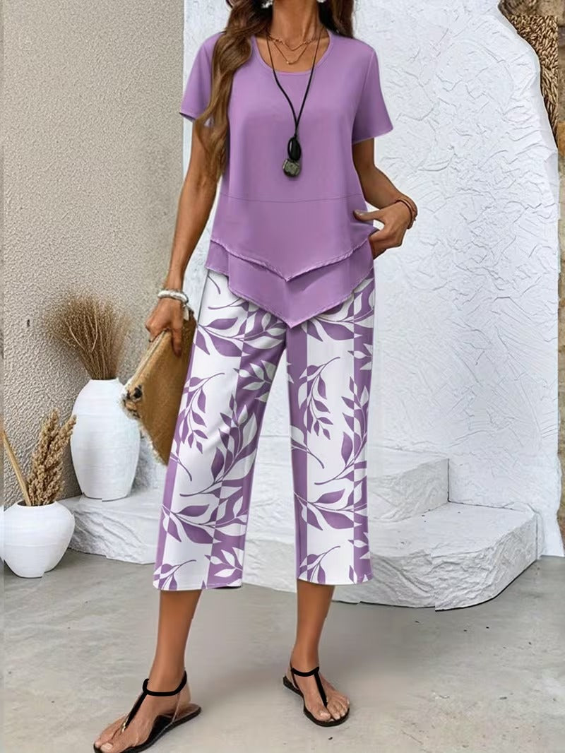 Laila | Casual Leaf Print Two-Piece Set