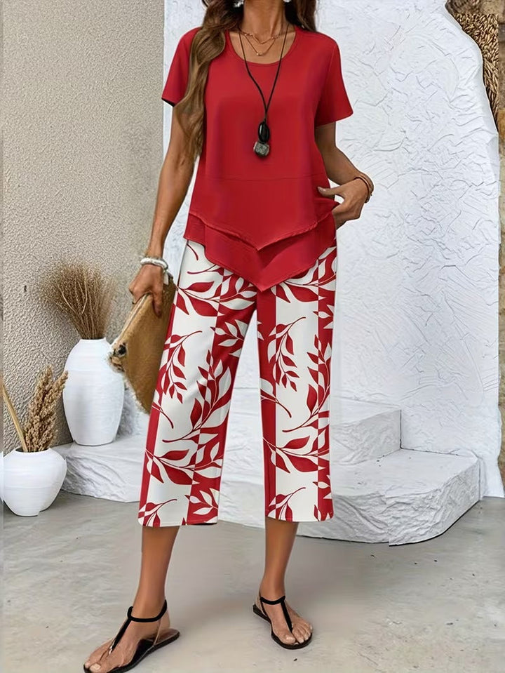 Laila | Casual Leaf Print Two-Piece Set