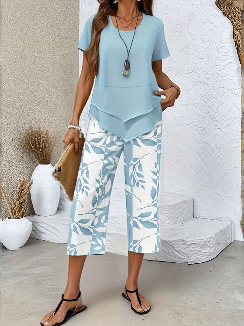 Laila | Casual Leaf Print Two-Piece Set