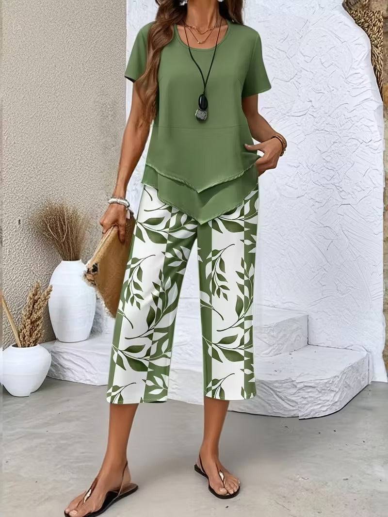 Laila | Casual Leaf Print Two-Piece Set