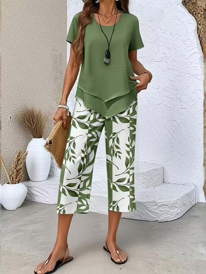 Laila | Casual Leaf Print Two-Piece Set