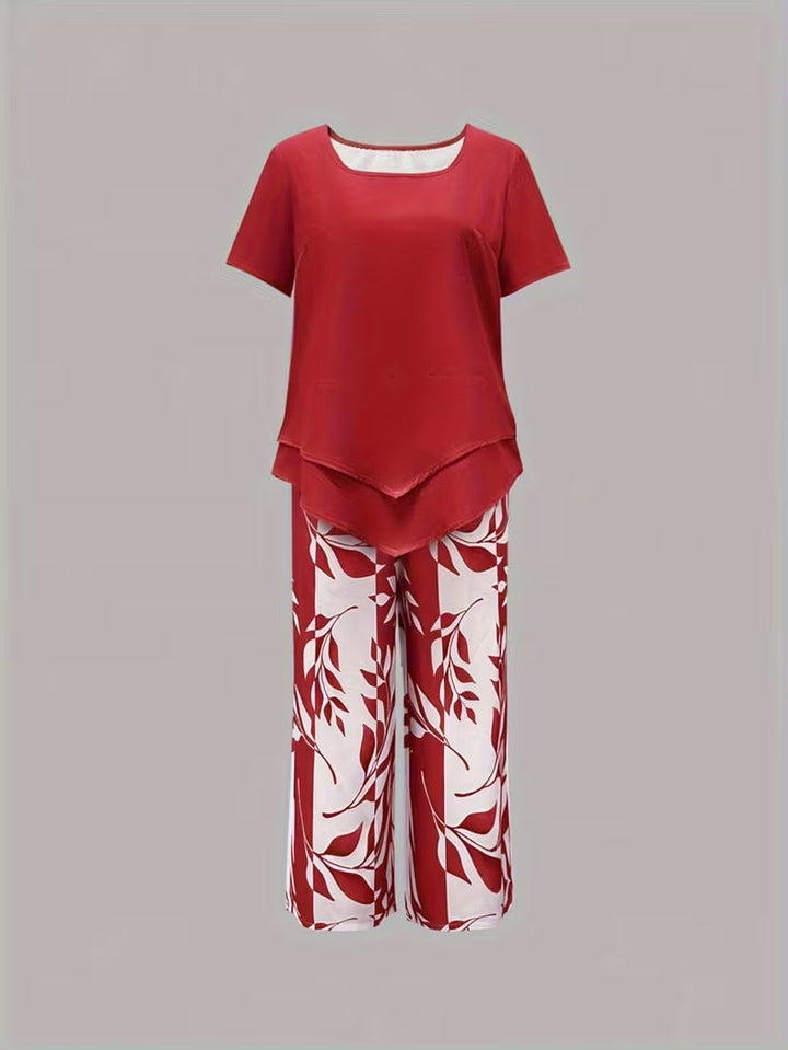 Laila | Casual Leaf Print Two-Piece Set