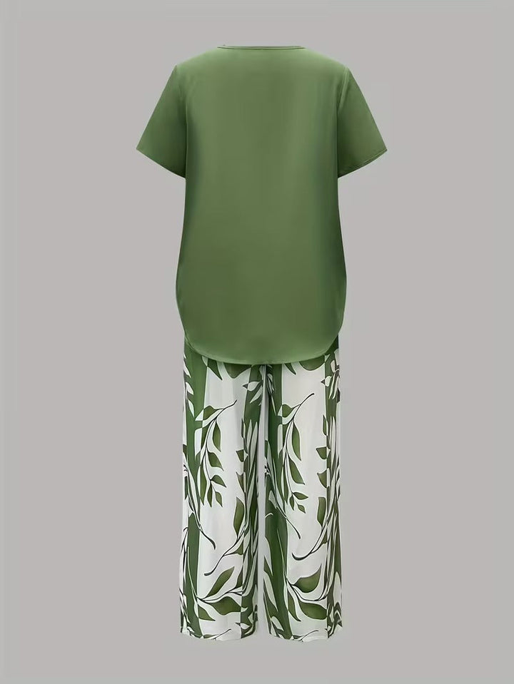 Laila | Casual Leaf Print Two-Piece Set