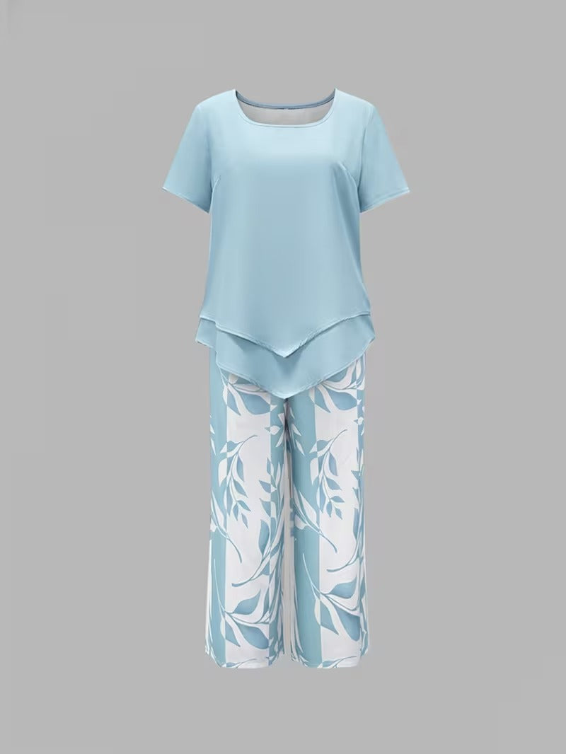 Laila | Casual Leaf Print Two-Piece Set
